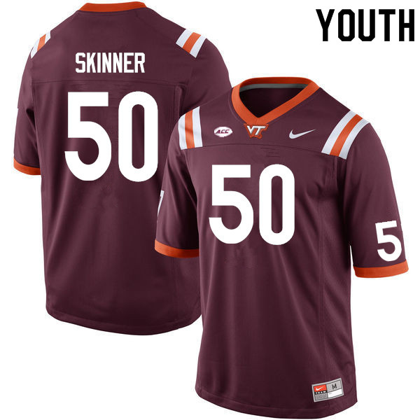 Youth #50 Ben Skinner Virginia Tech Hokies College Football Jerseys Sale-Maroon